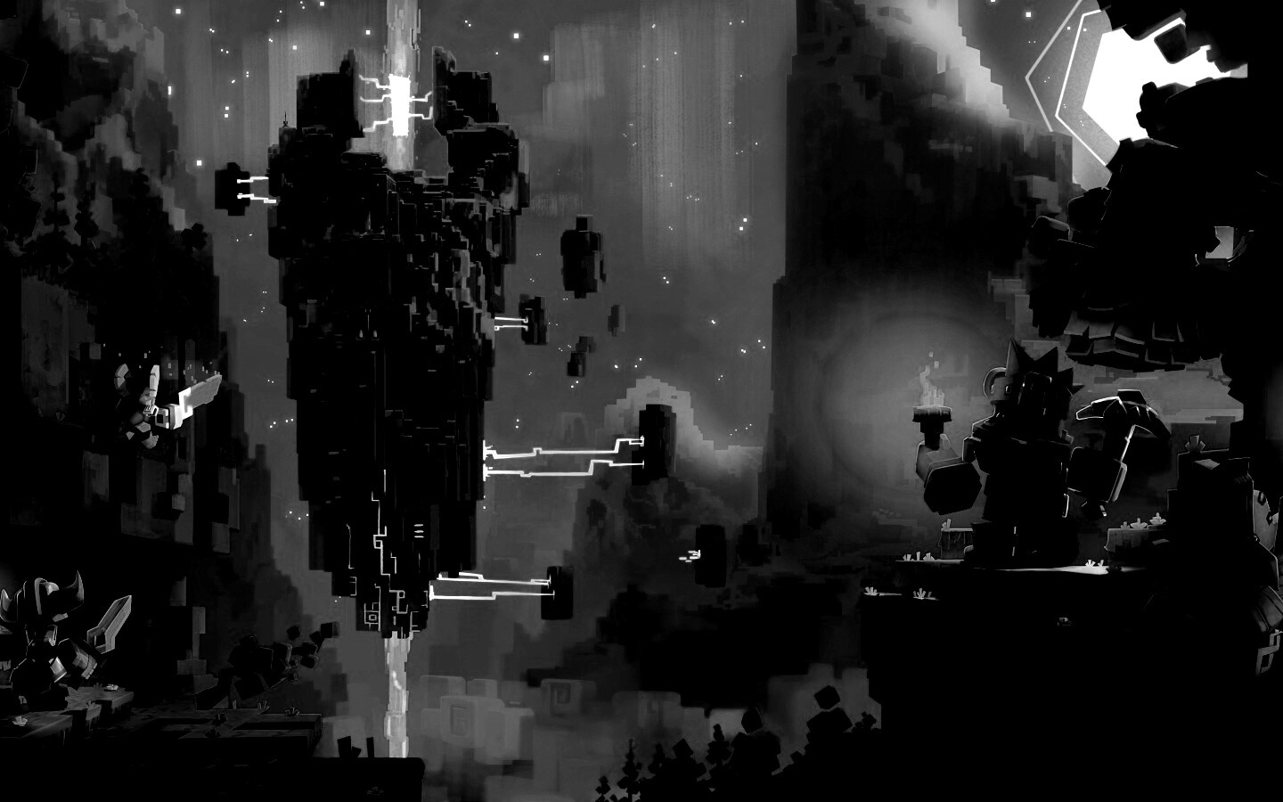 Парень с киркой и факелом смотрит в даль обои