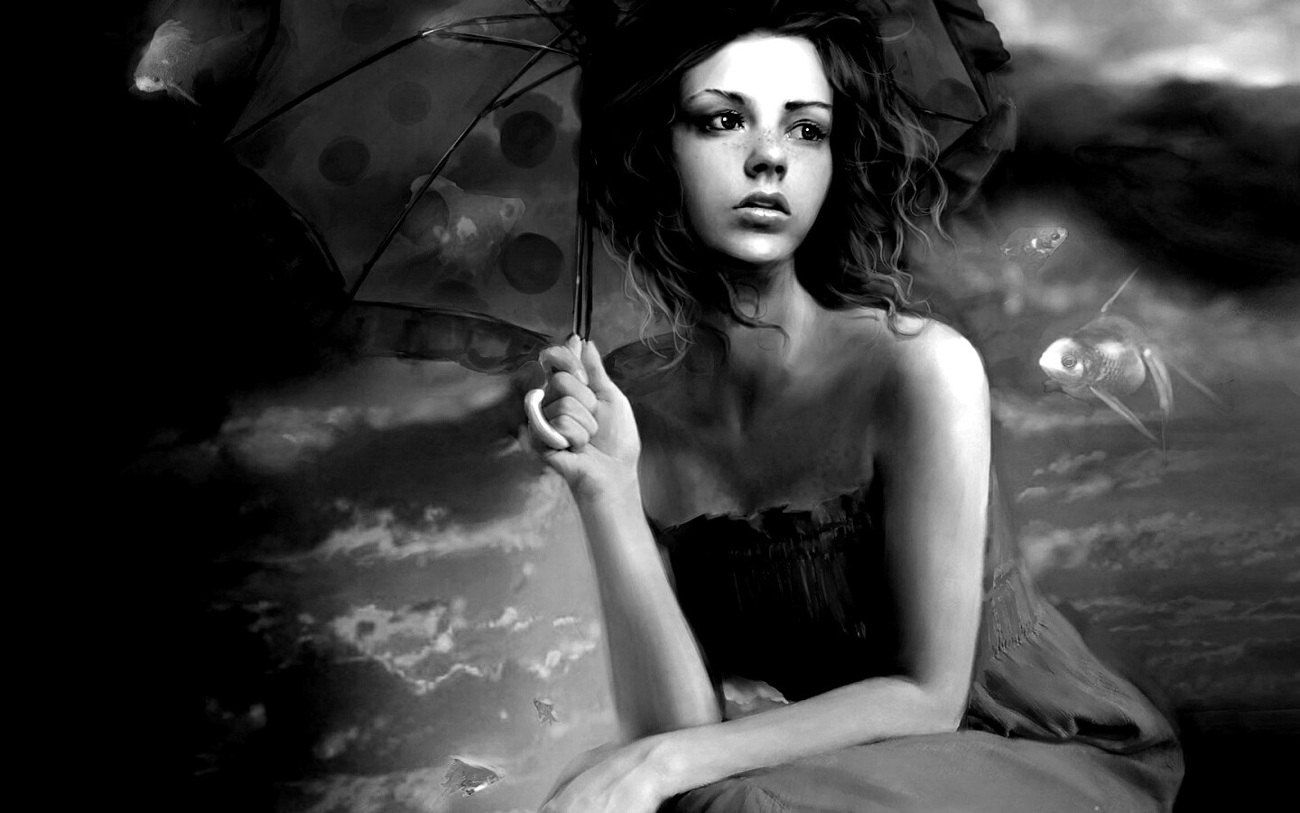 Девушка с зонтиком обои