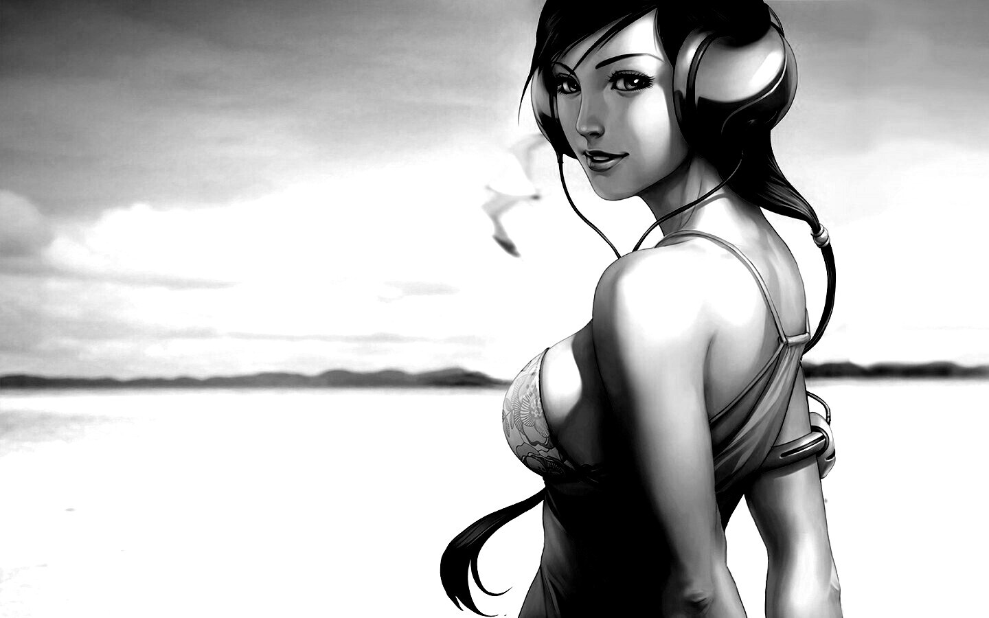 Девушка в наушниках обои