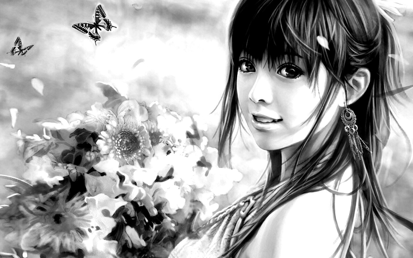 Девушка с цветами обои