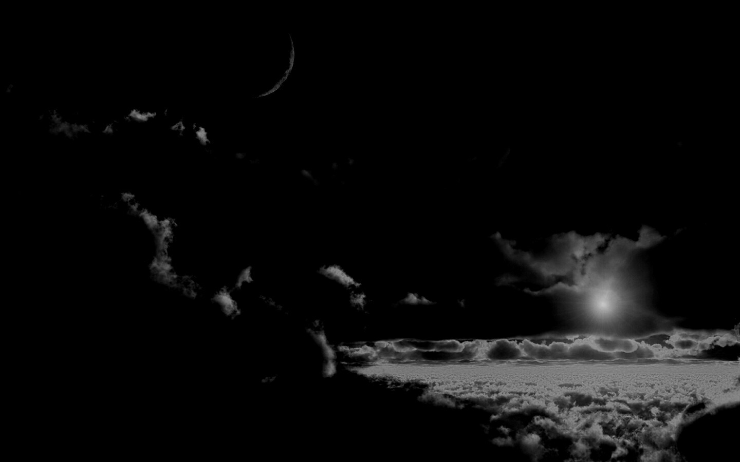 Закат и месяц над облаками обои