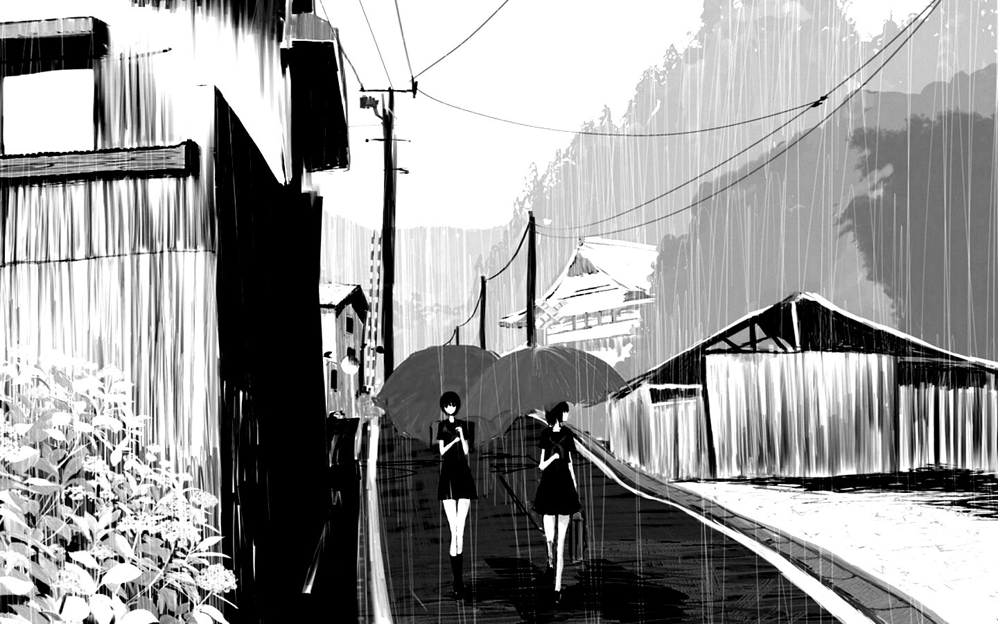 Девушки с красными зонтами обои