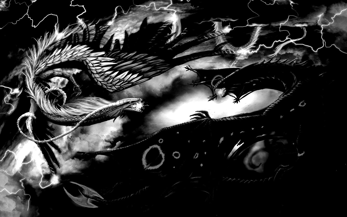 Живописная битва молнии и огня обои