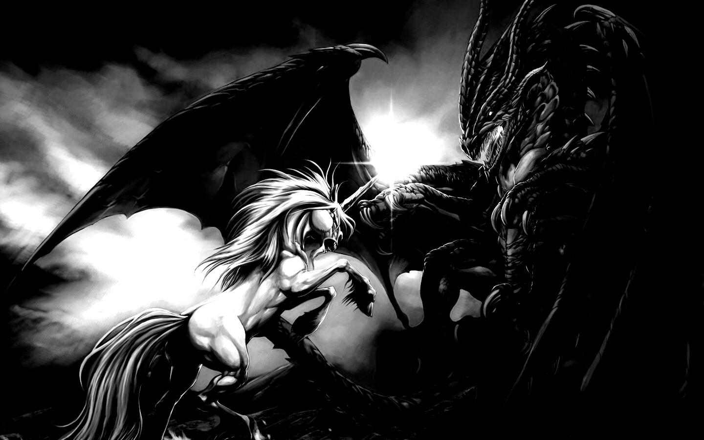 Дракон и единорог обои