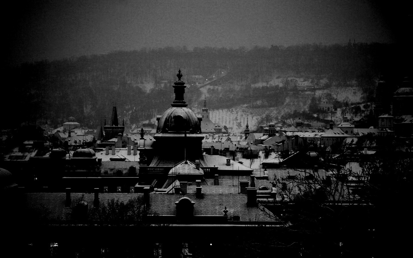 Город зимой обои