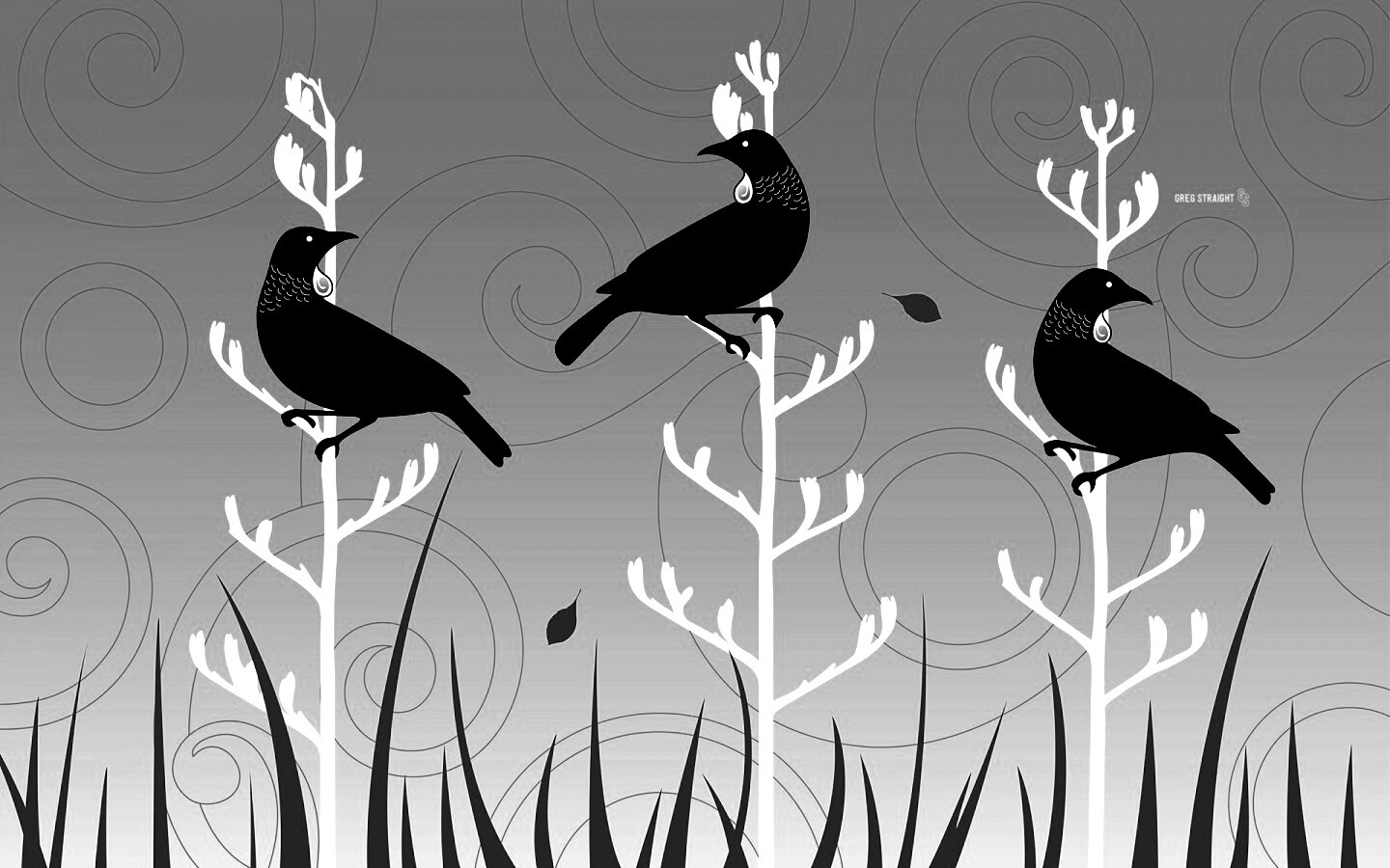 Векторные стилизованные птицы на ветках дерева обои