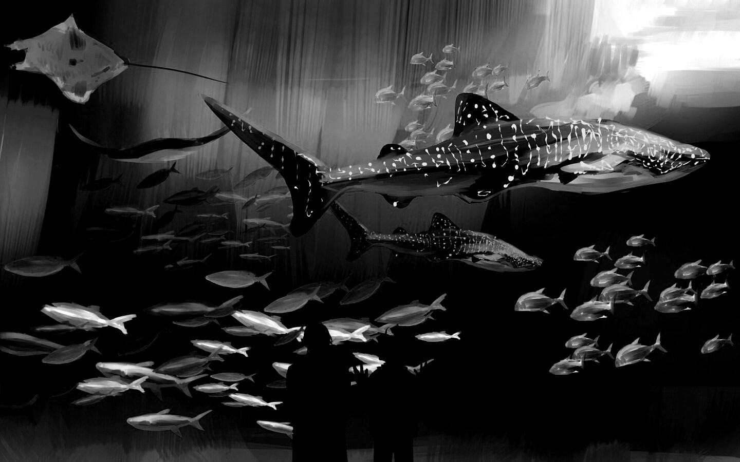 Двое в океанариуме обои