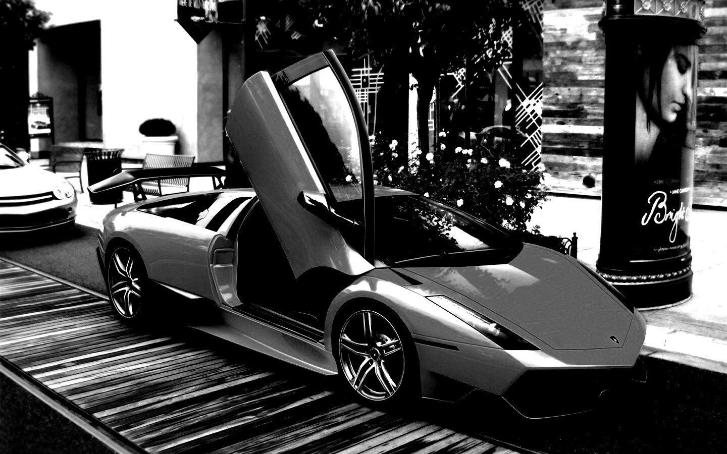 Оранжевая ламборджини на улице обои