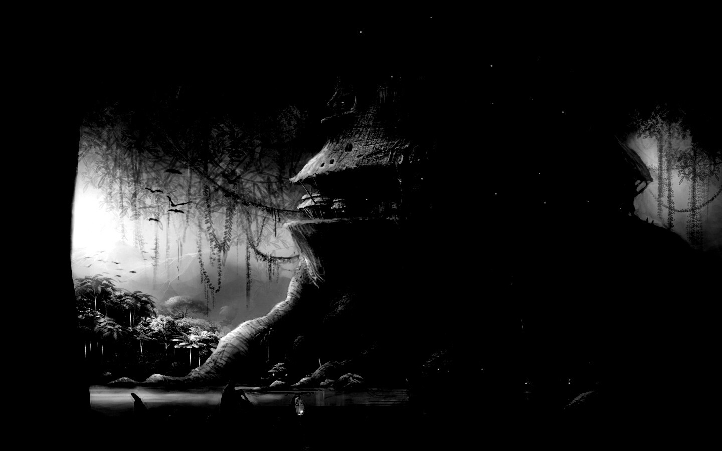 Город в стволе дерева обои