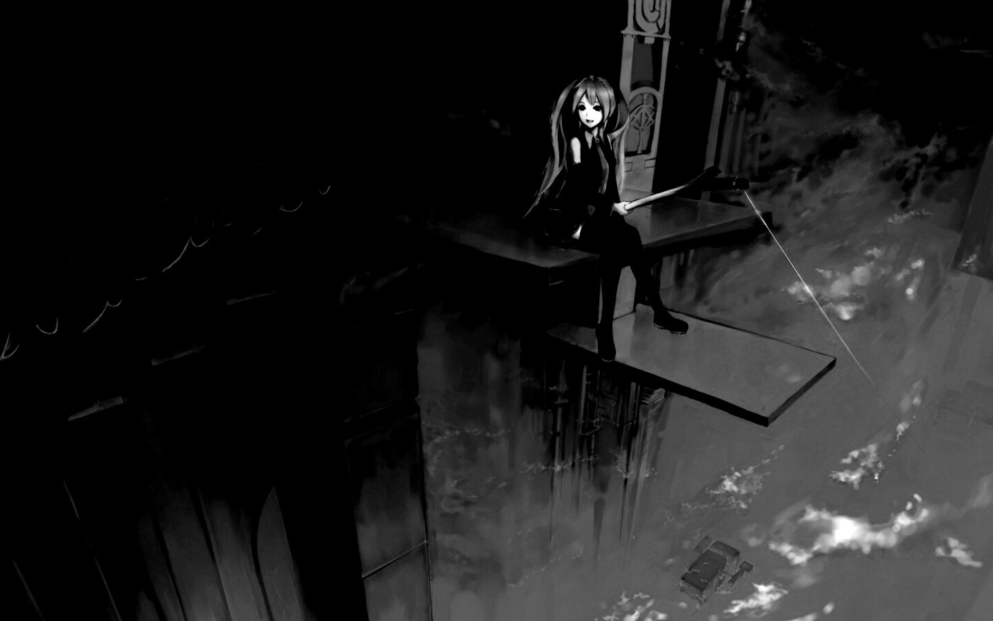 Хатсуне Мику с удочкой обои