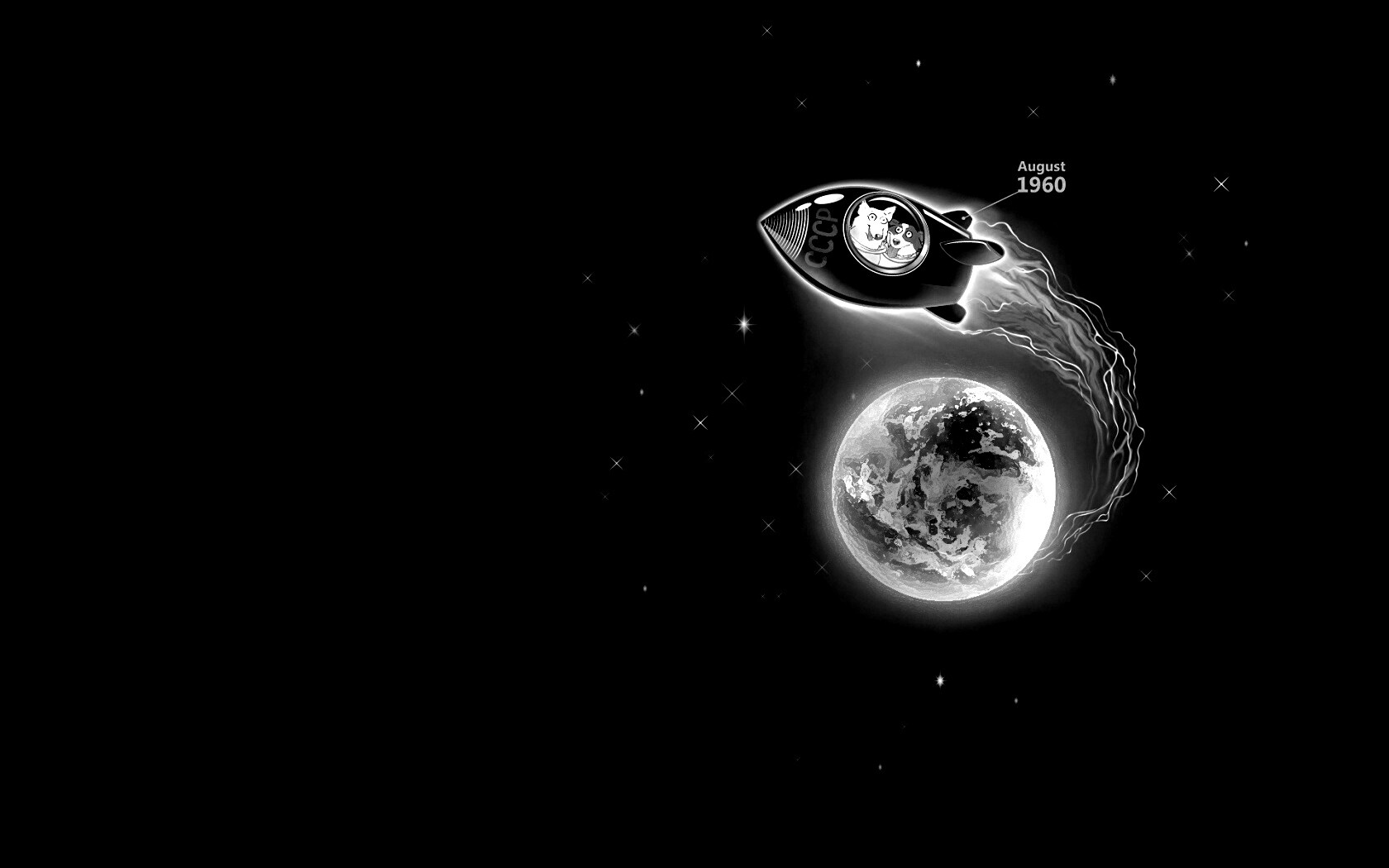 Белка и Стрелка летят в космос обои