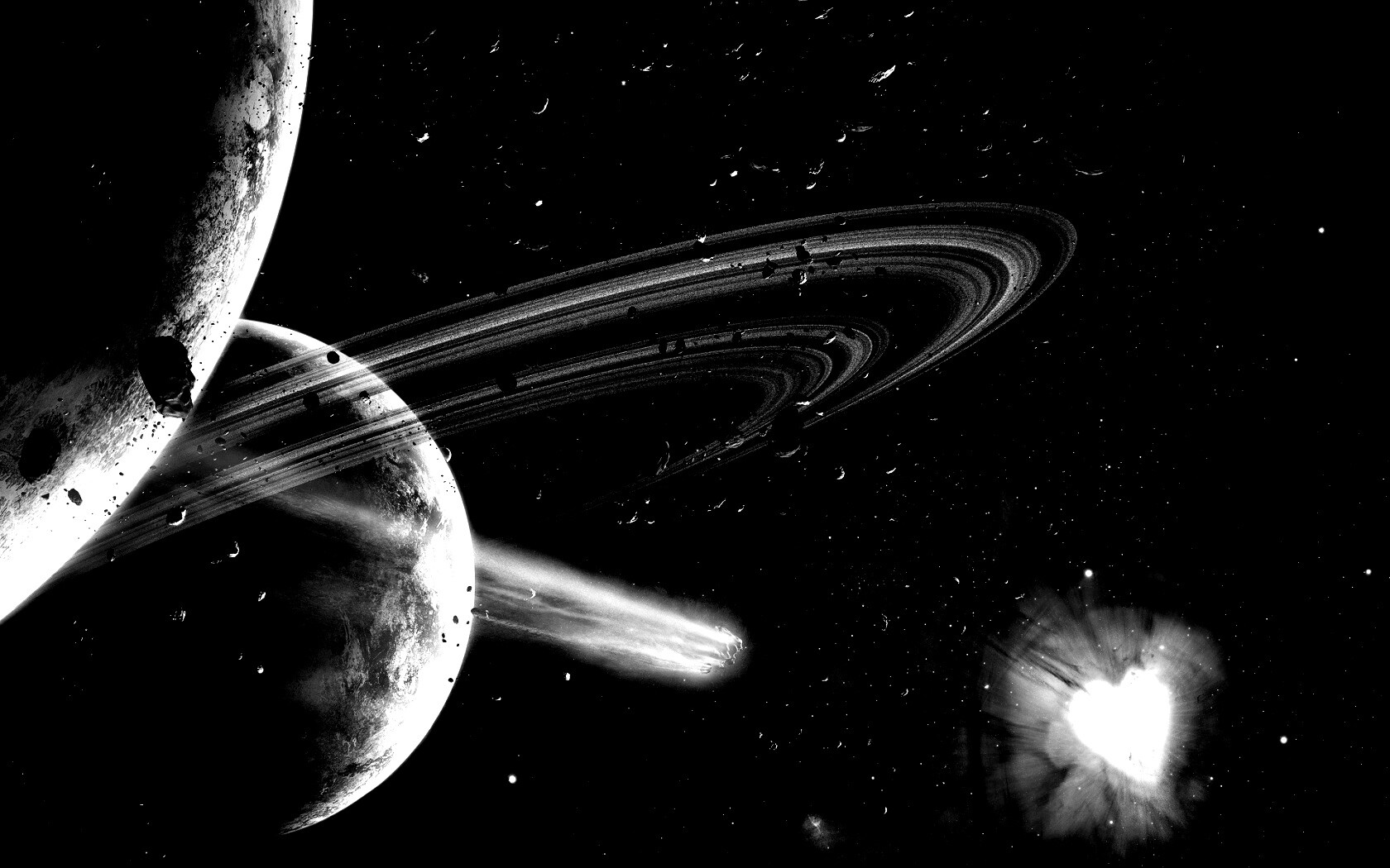 Голубой метеорит и туманность в виде сердца обои