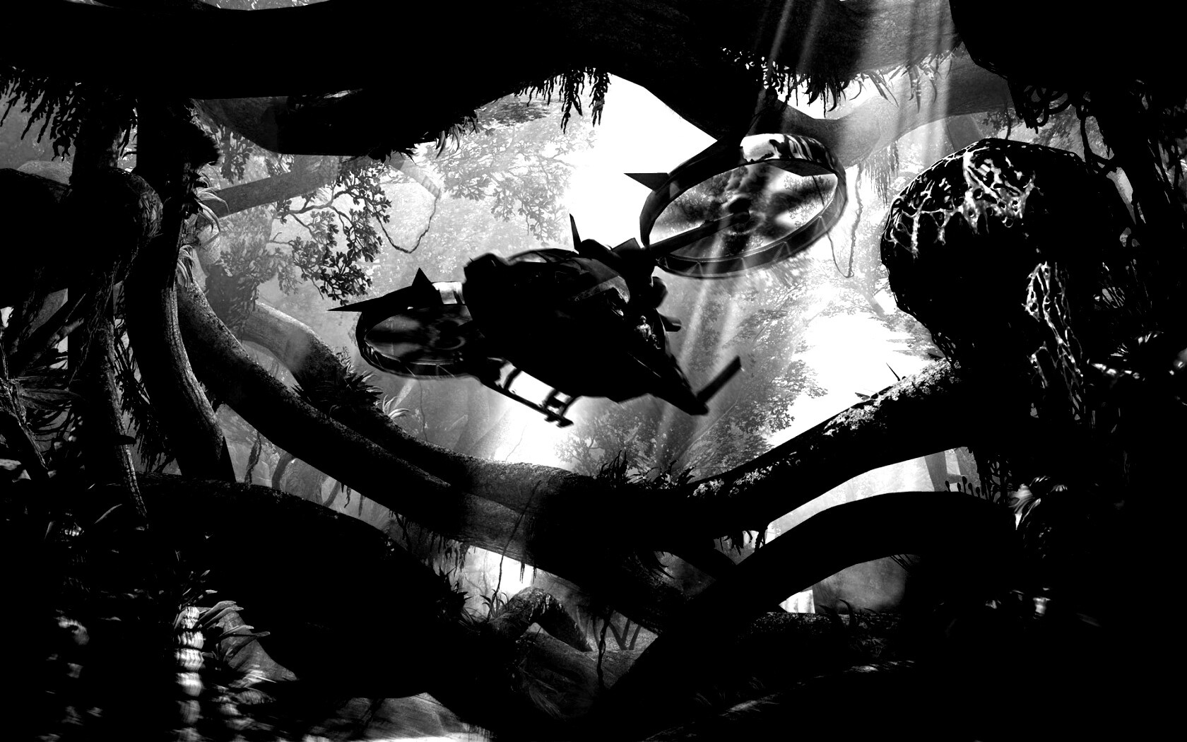 Вертолет в инопланетных джунглях обои