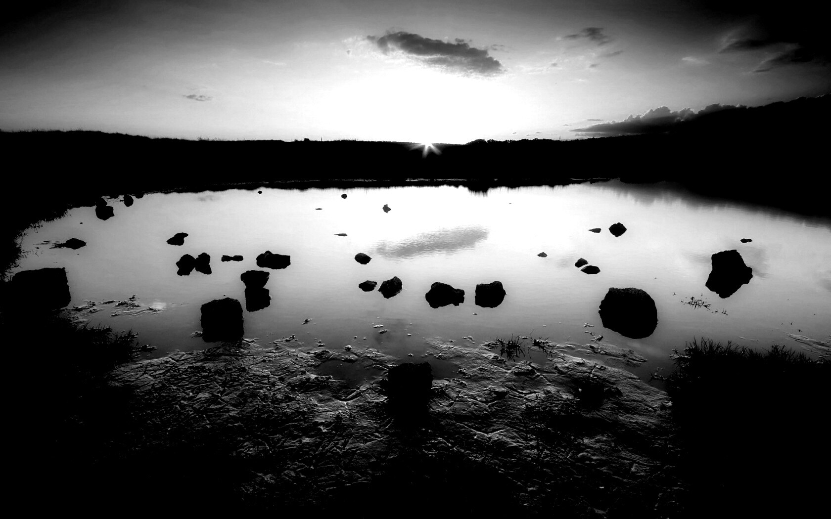 Обмелевшее озеро в Новой Зеландии обои