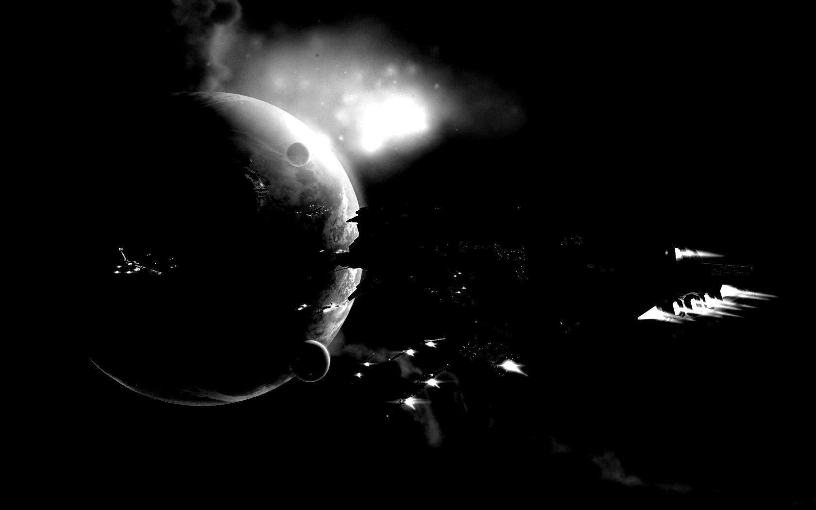 Космический флот атакует планету обои