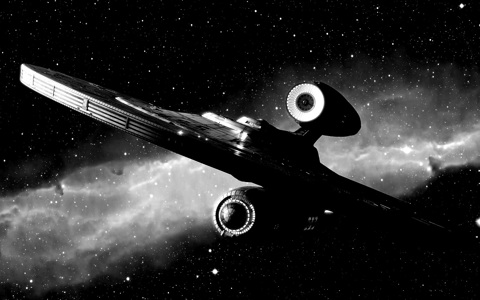 Космический корабль с двумя двигателями обои