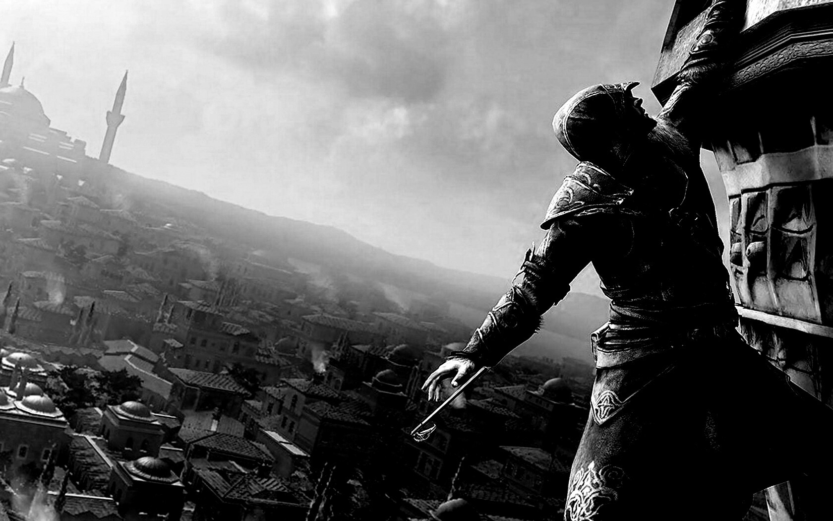 Ассасин лезет на башню обои