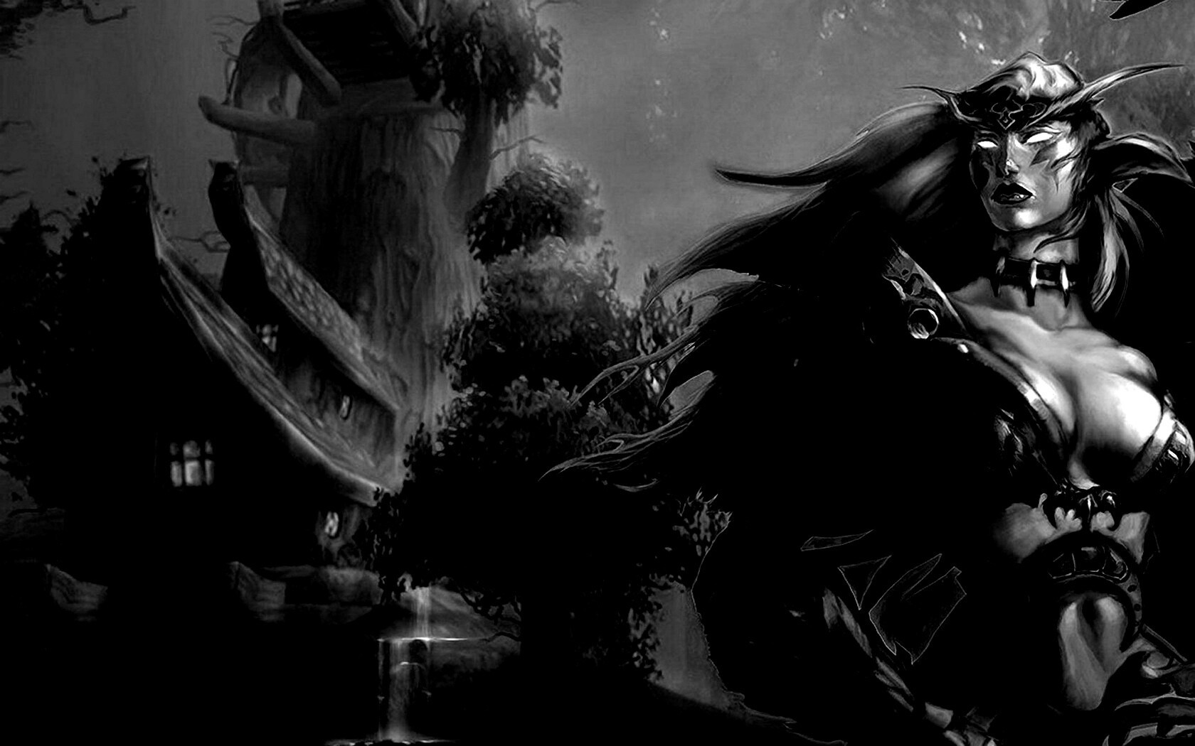 Тёмная эльфика в лесу обои