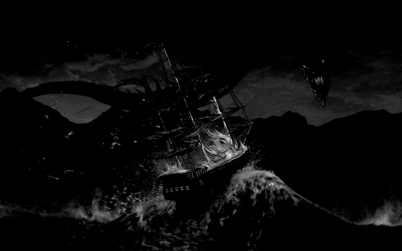 Дракон нападает на корабль обои