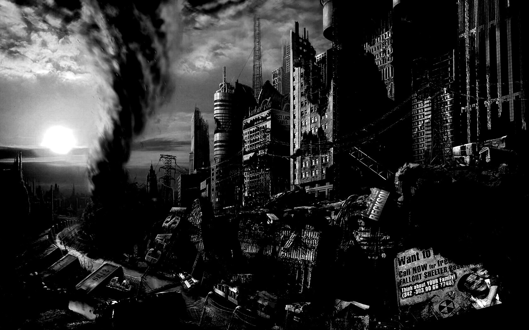 Торнадо в разрушенном городе обои