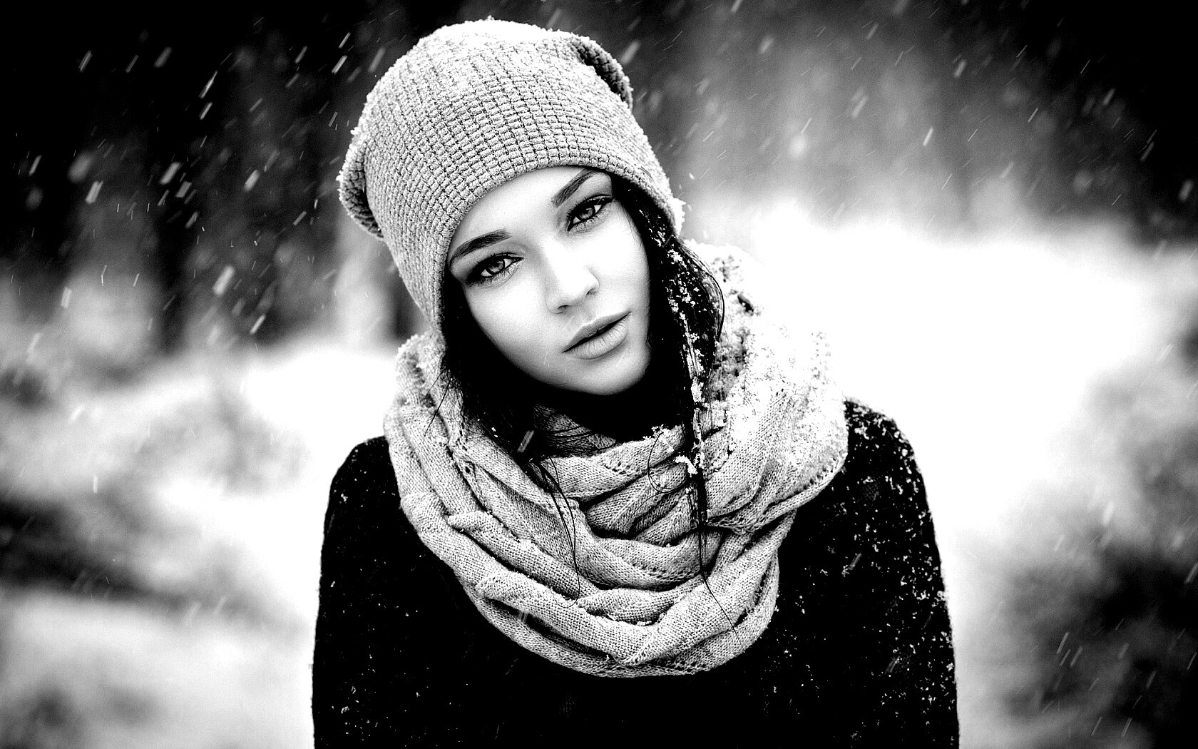 Девушка в снегопад обои