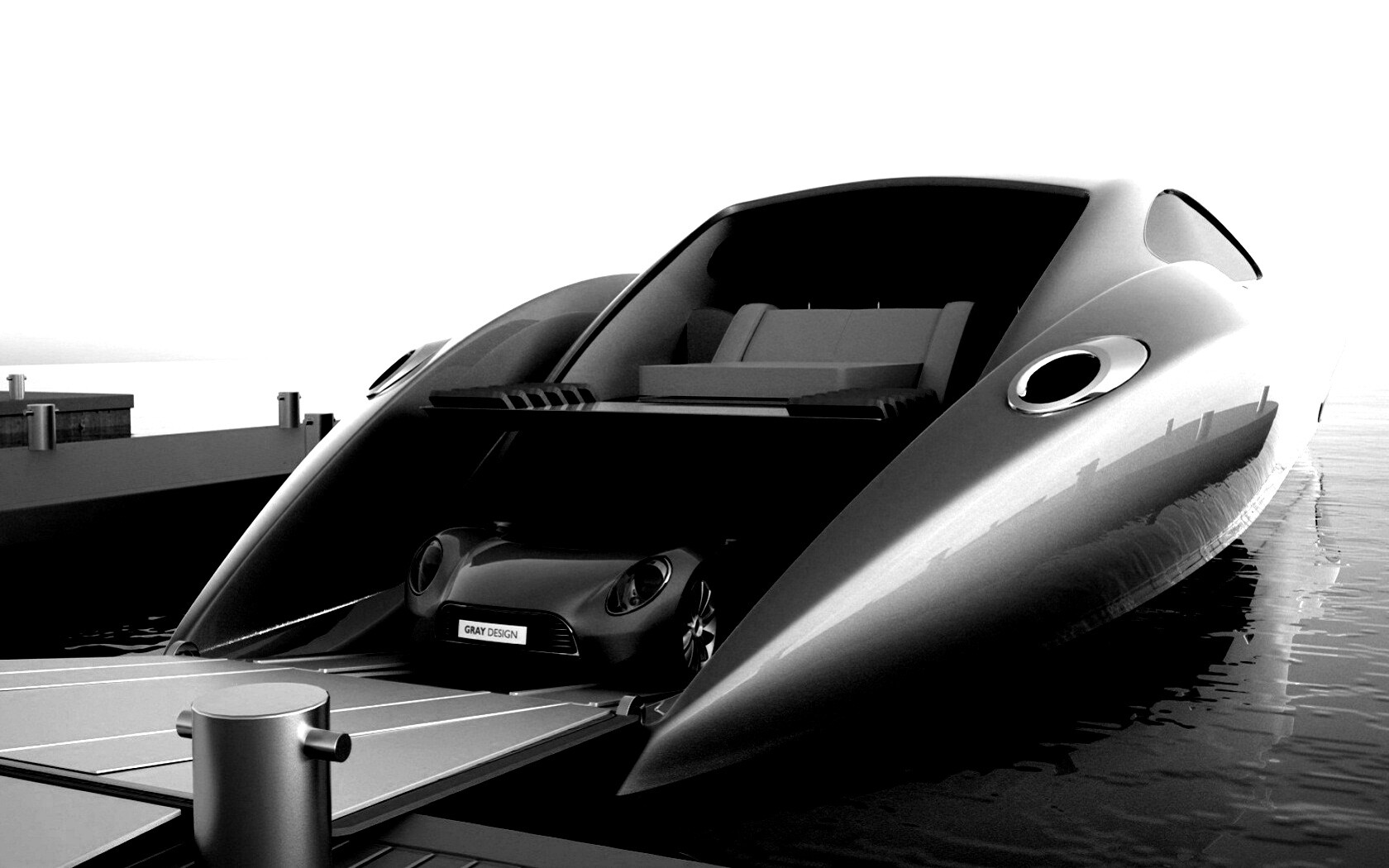 Яхта с автомобилем на борту обои