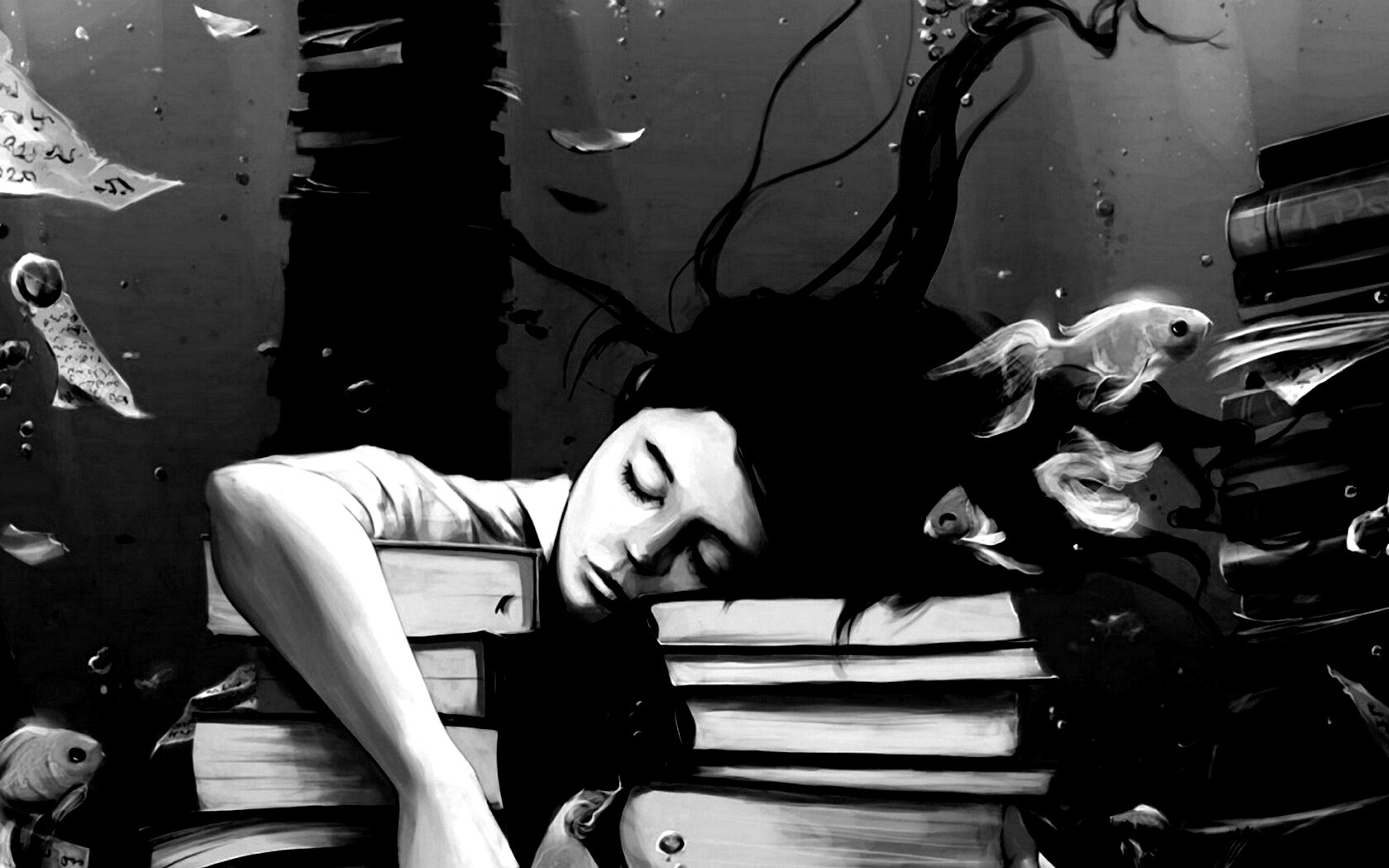 Девочка тонет в знаниях обои