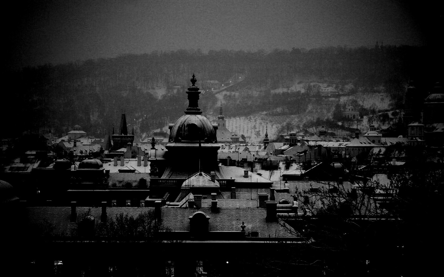 Город зимой обои