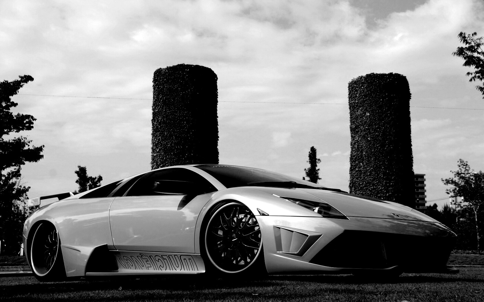 Зелёный Ламборджини на траве обои