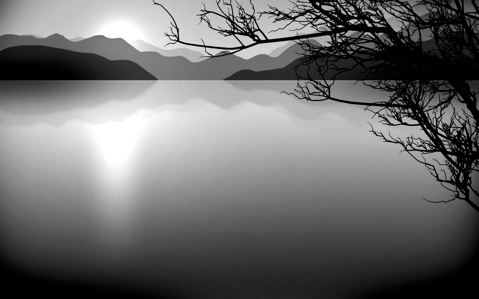 Ветка над вечерним озером обои