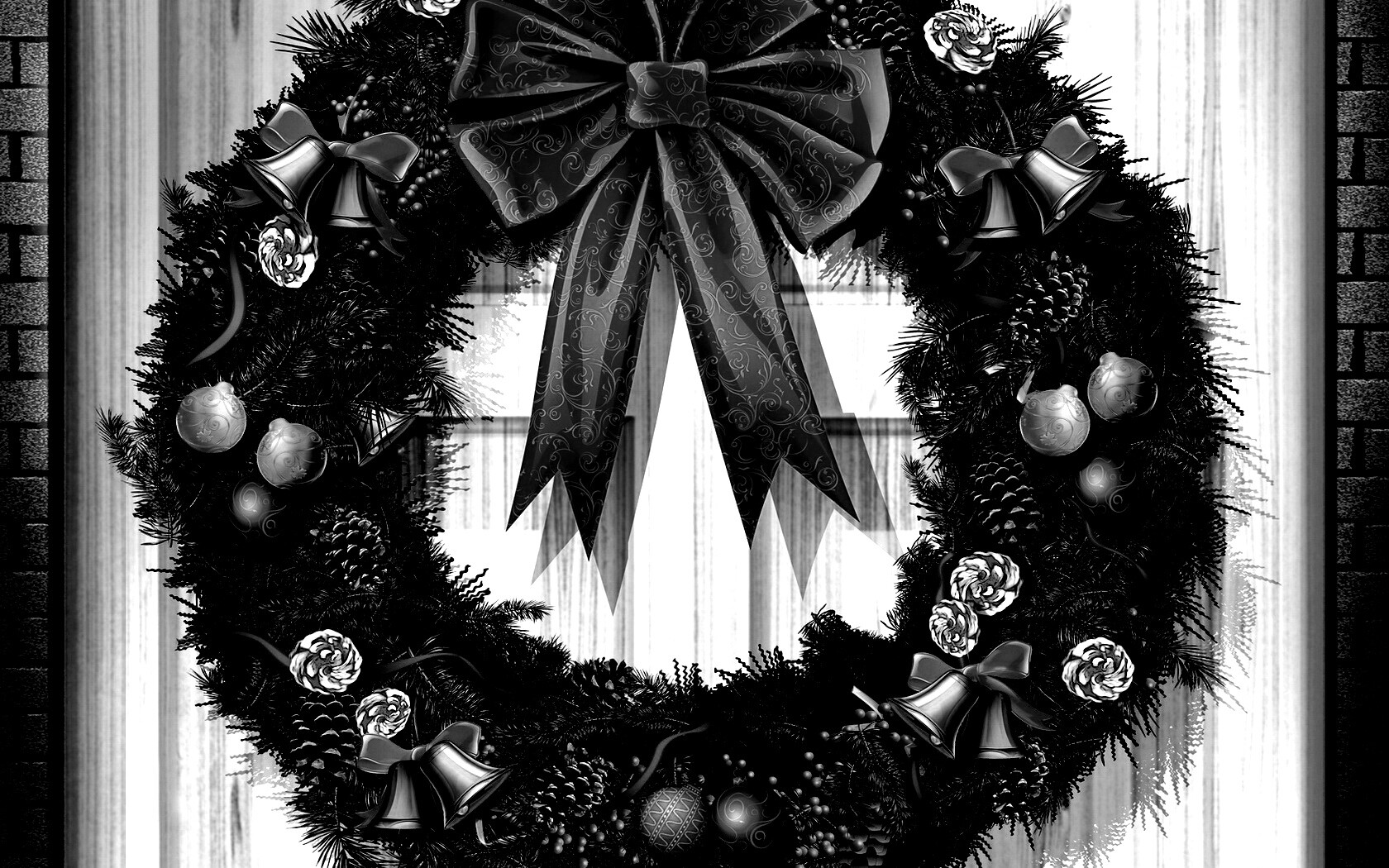 Новогодний венок на двери обои