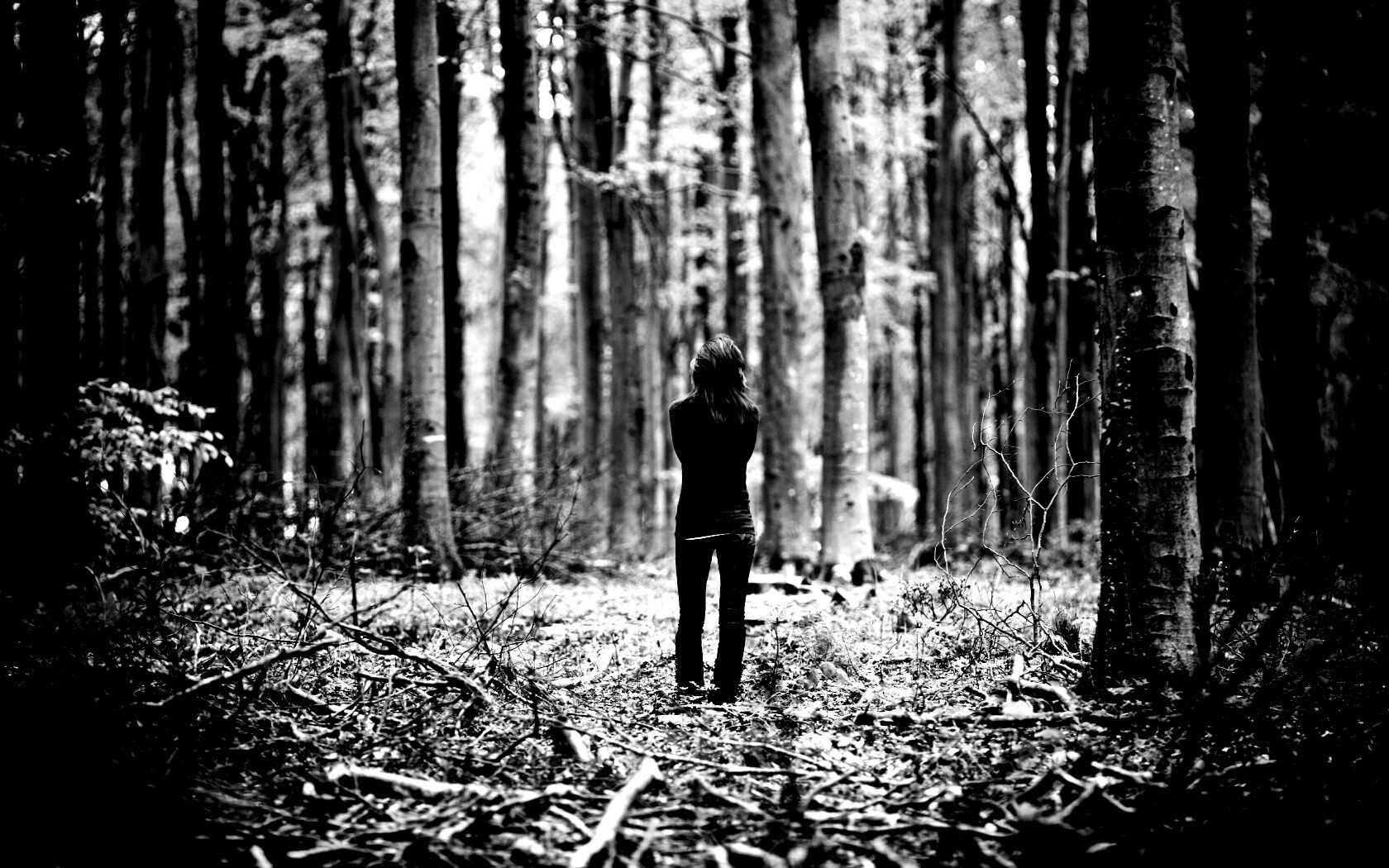 Одна в лесу обои