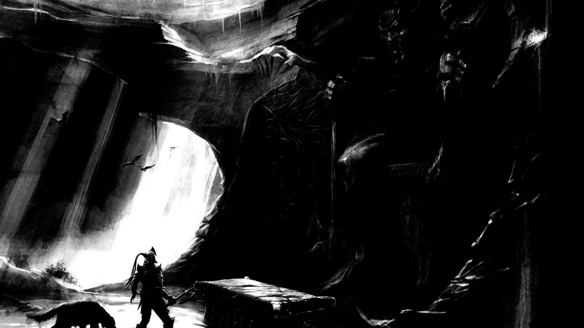 Довакин и Барбас в святилище Клавикуса Вайла обои