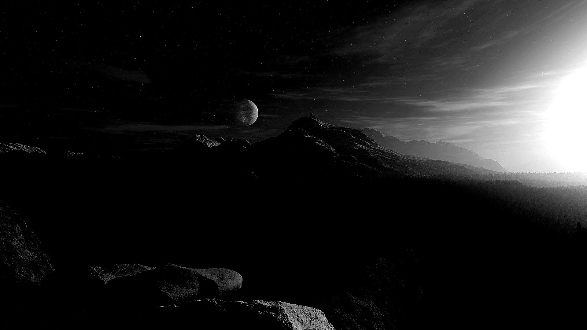 Луна над горами обои