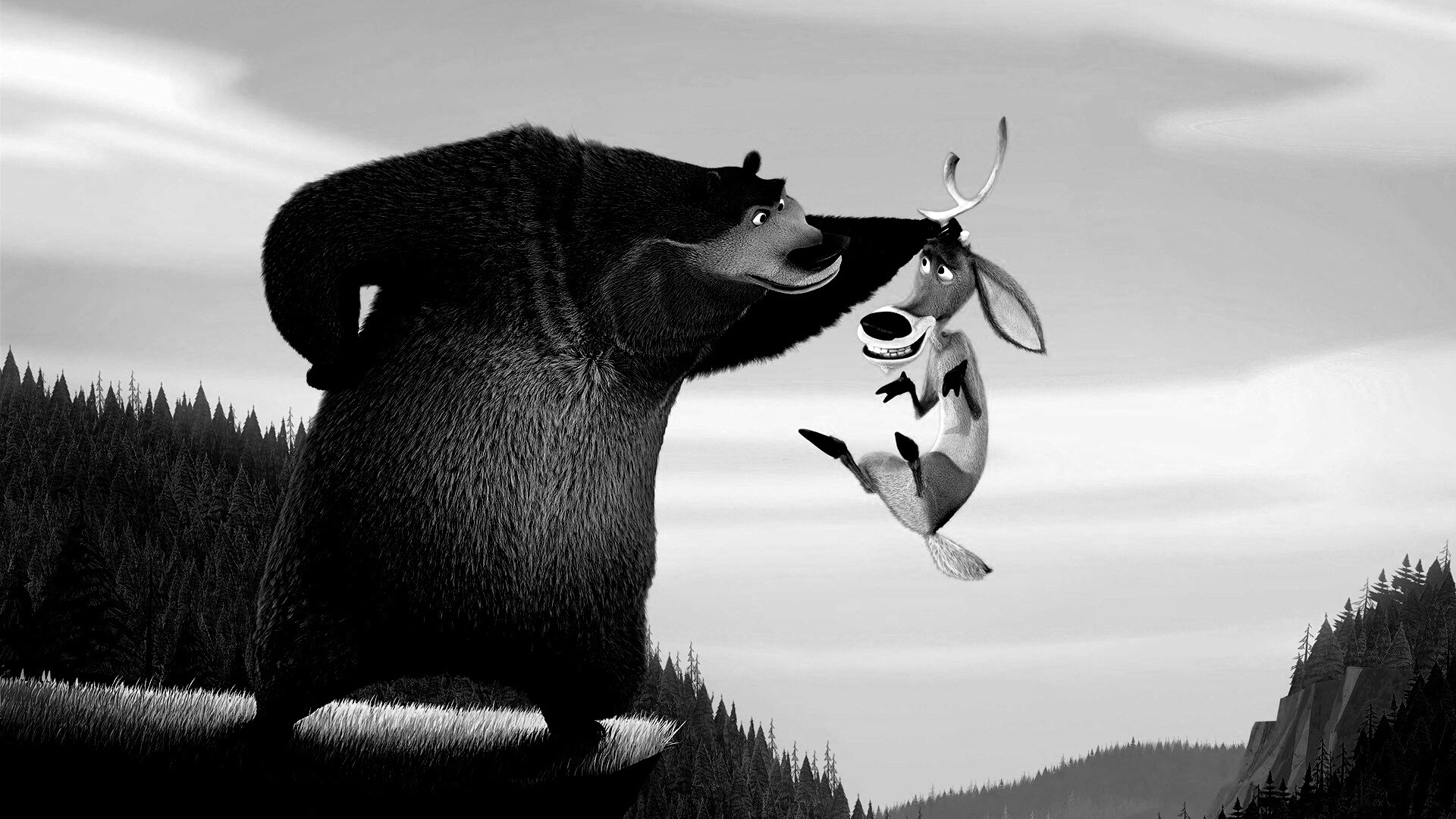 Медведь прессует оленя обои