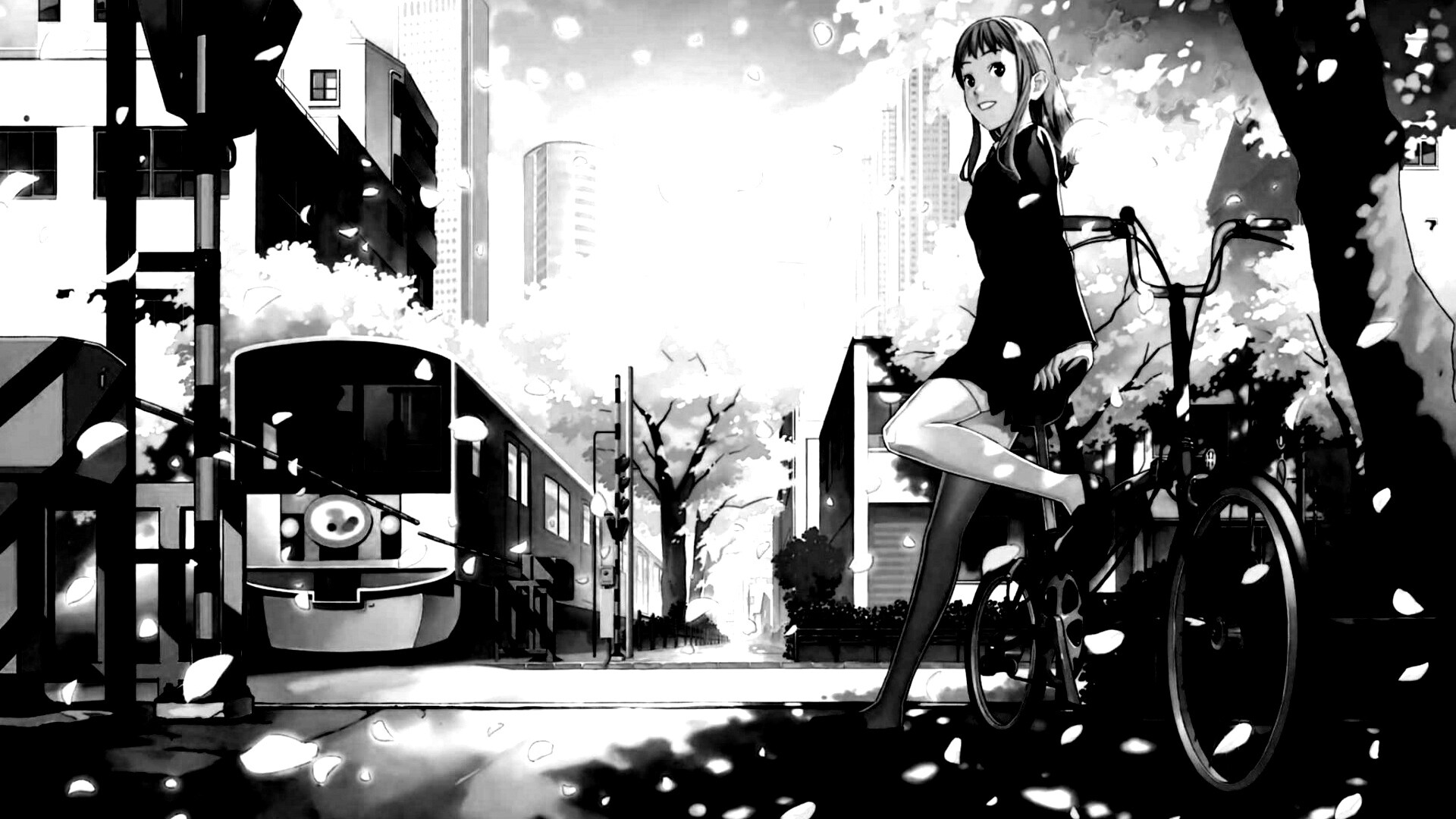 Японская школьница на велосипеде обои