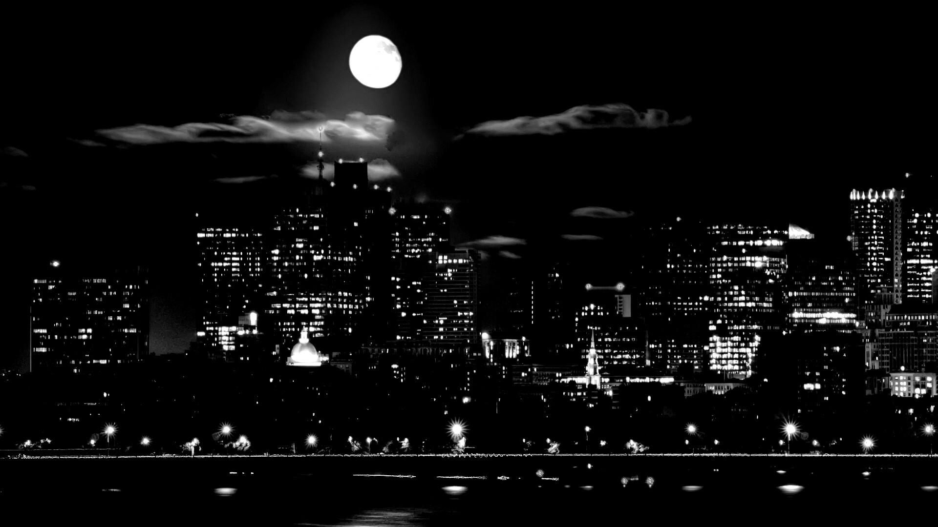 Луна над мегаполисом обои