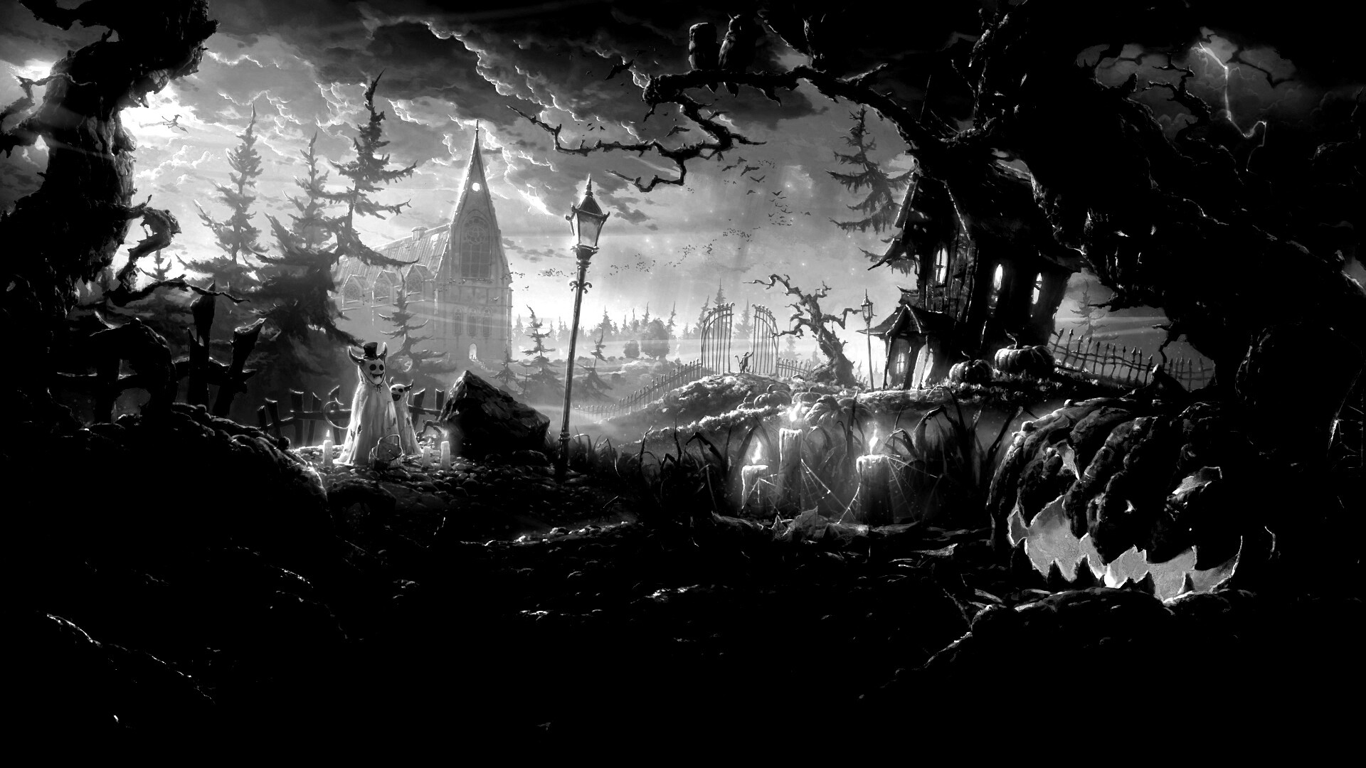 Страшный хэллоувинский пейзаж обои