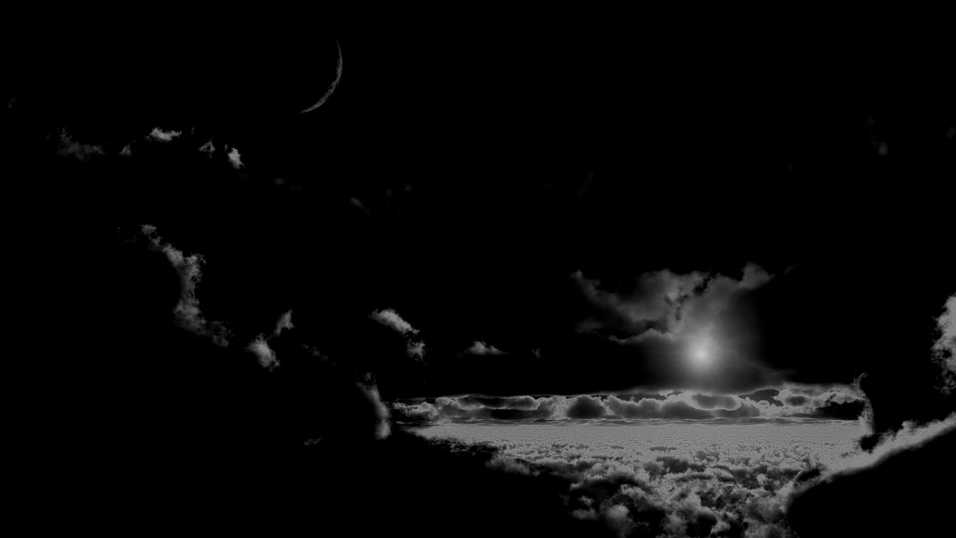 Закат и месяц над облаками обои