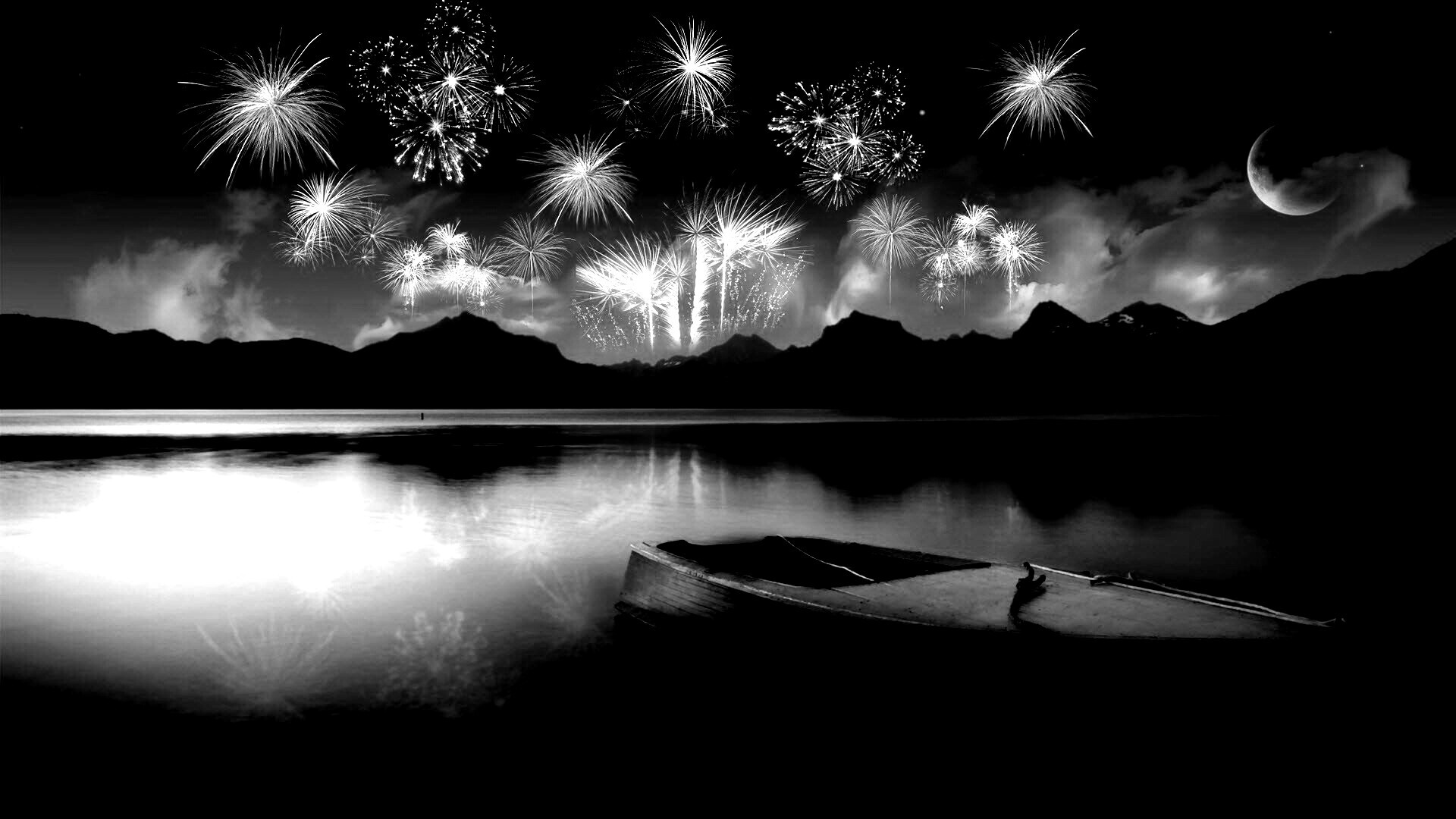Фейрверк над озером обои