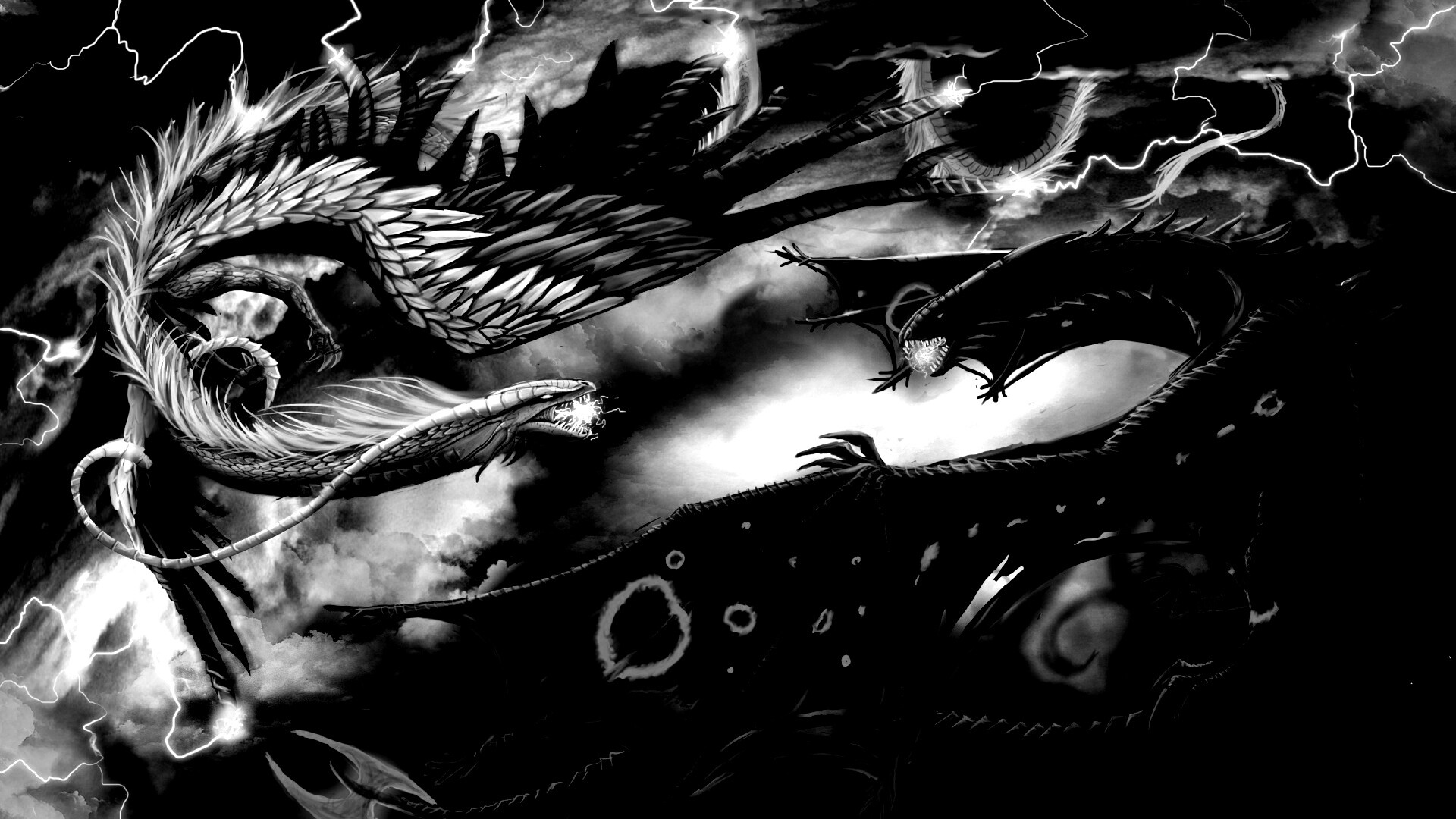 Живописная битва молнии и огня обои