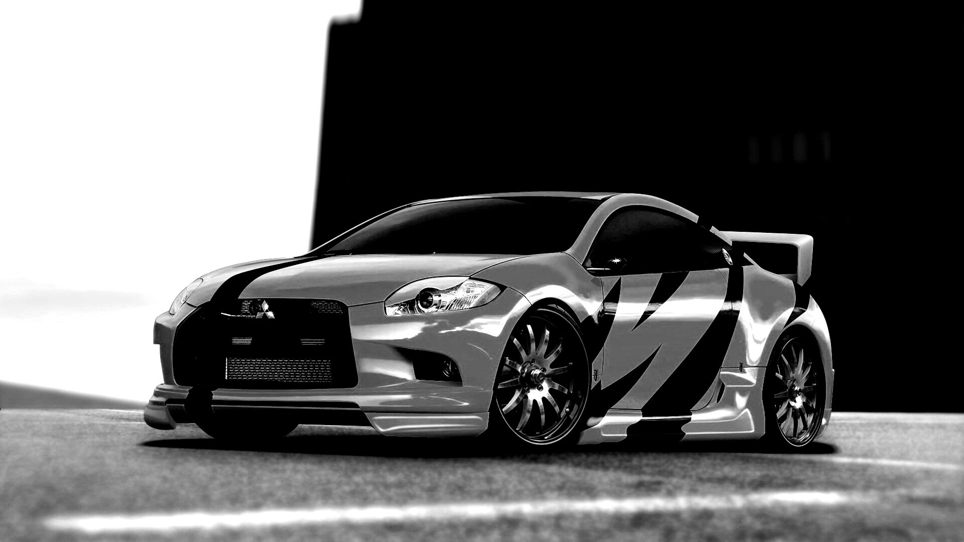 Mitsubishi жёлтого цвета с черными полосами обои