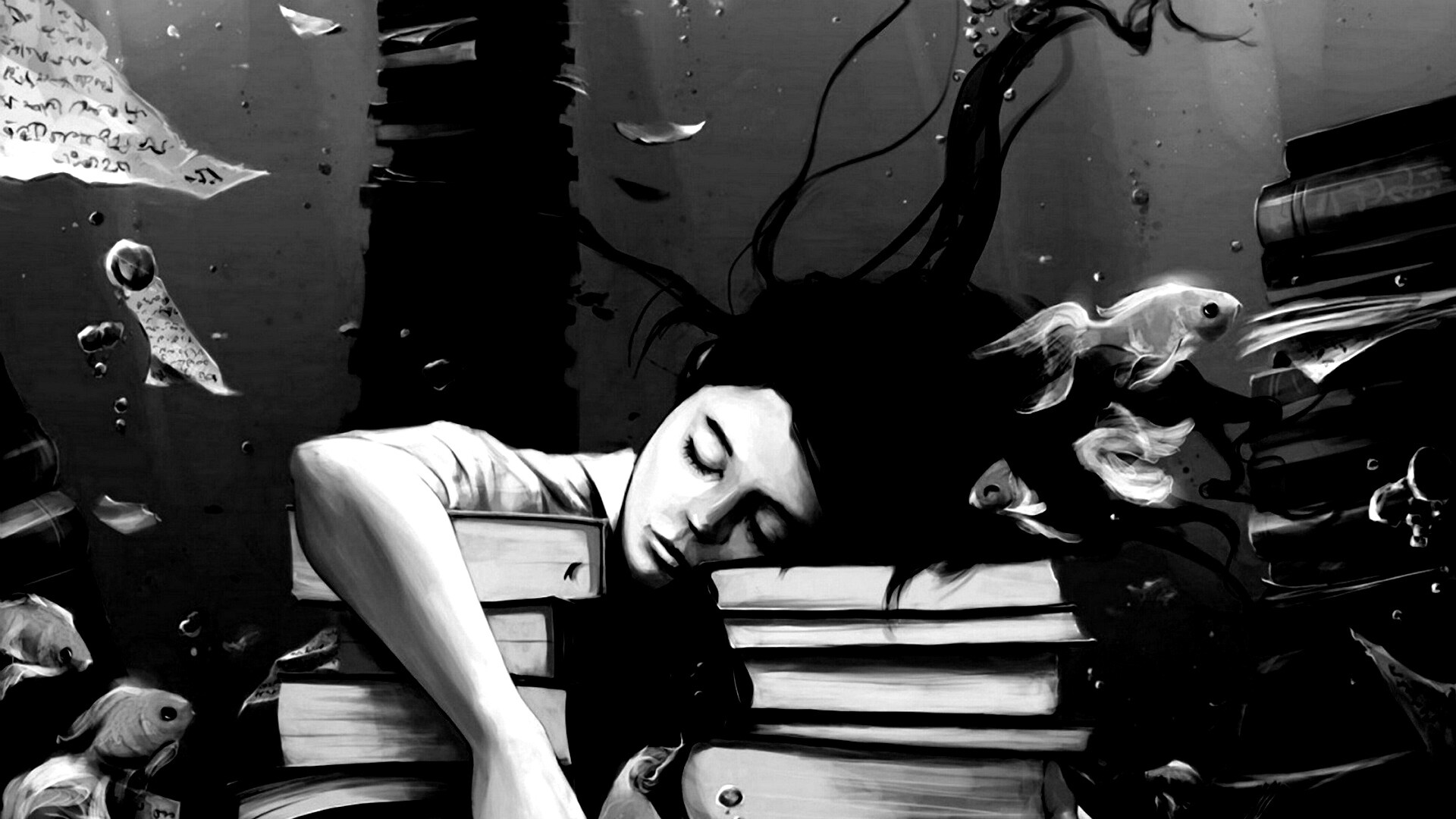 Девочка тонет в знаниях обои