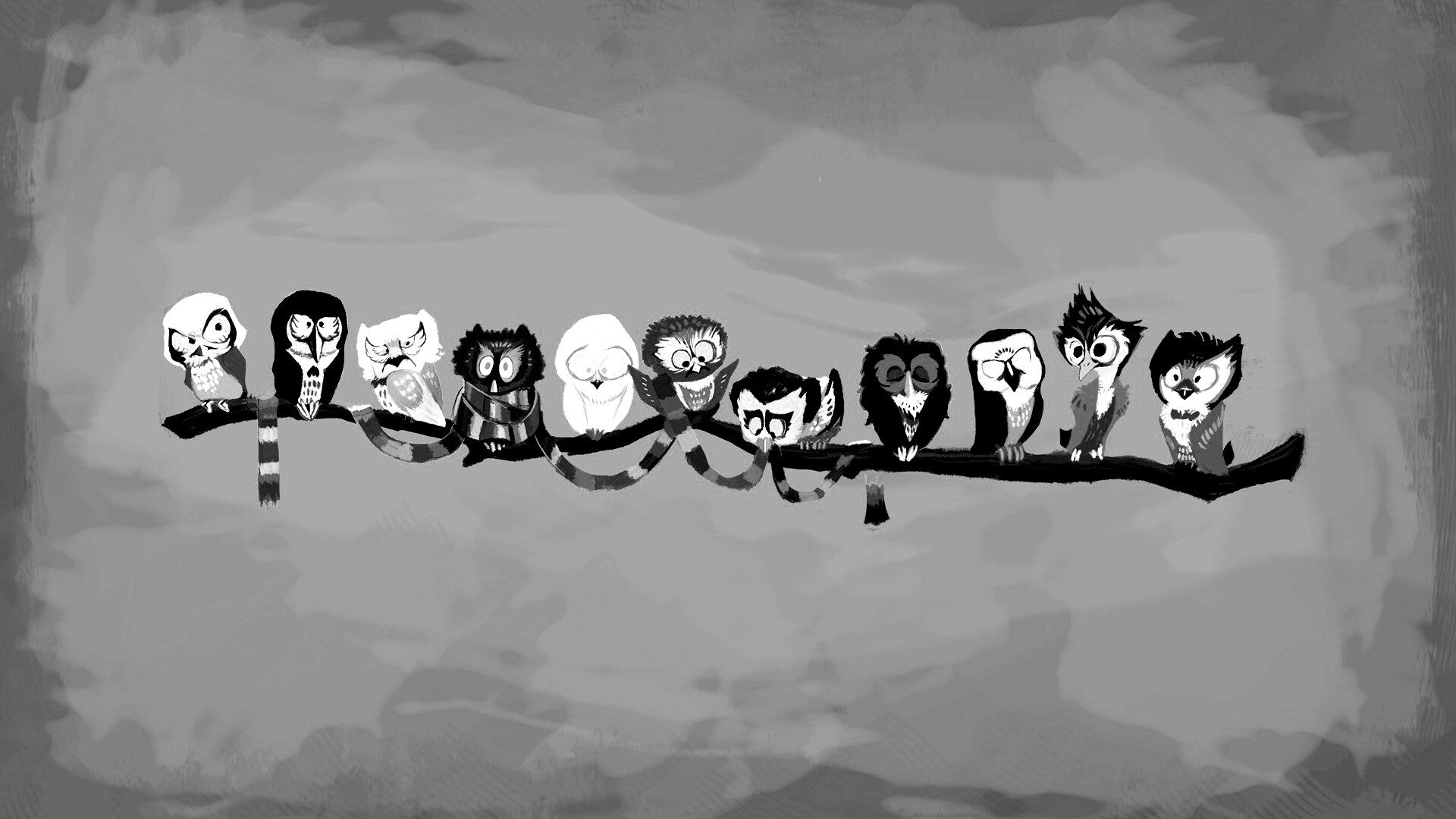 Совы на ветке обои