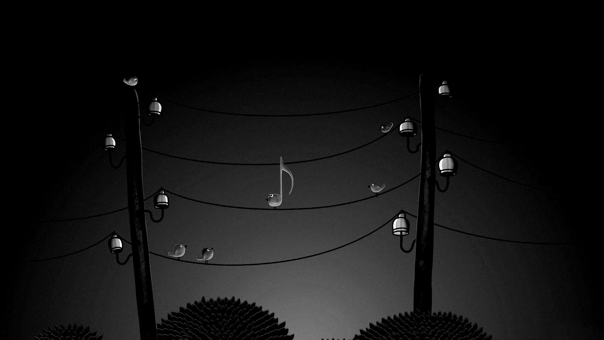 Нотка и птички на проводах обои