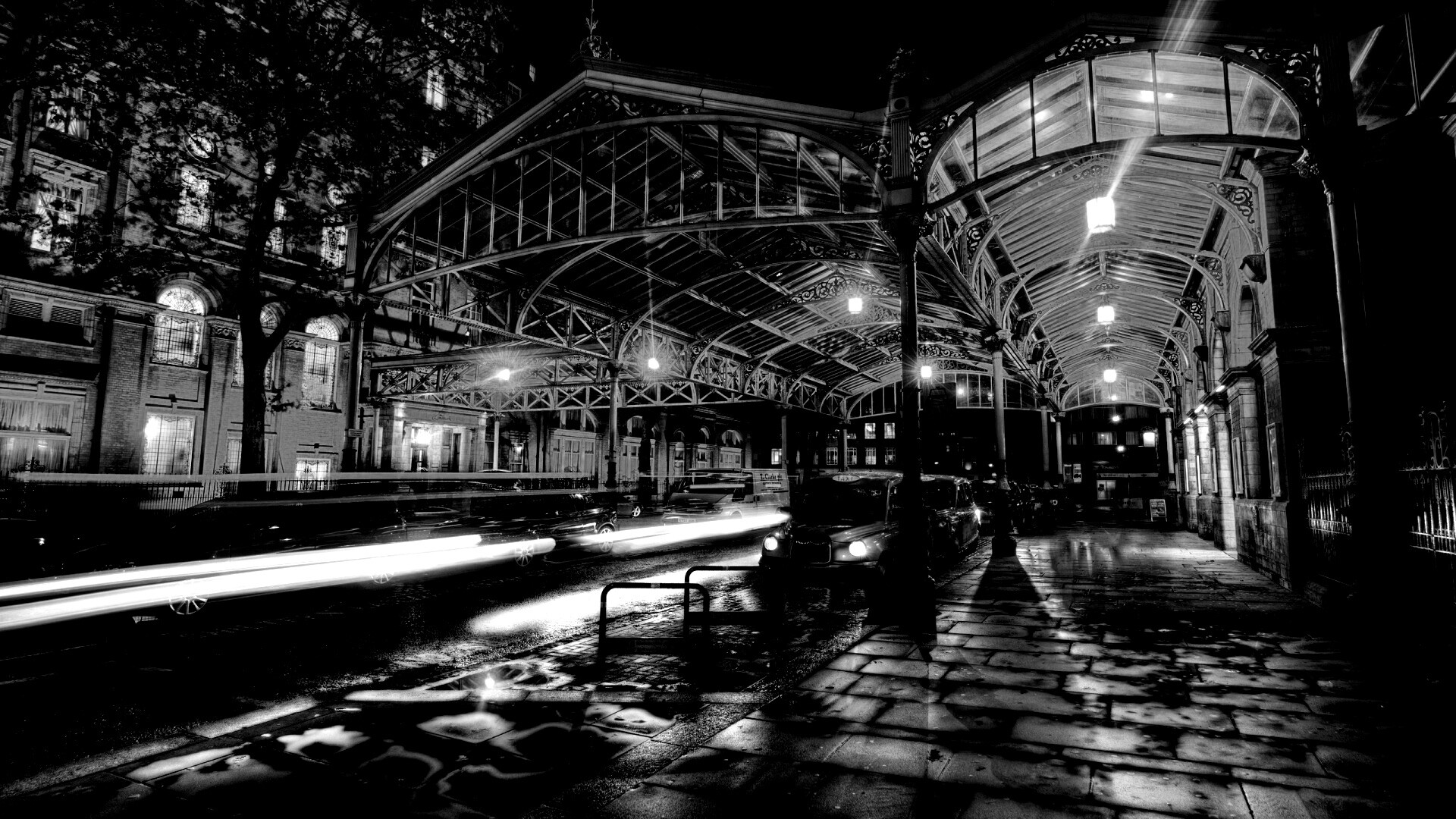 Город под фонарями обои