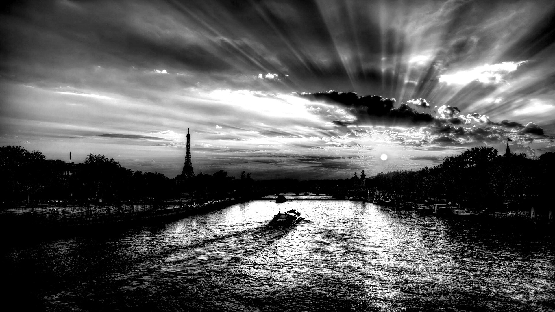 Закат над парижем HDR обои