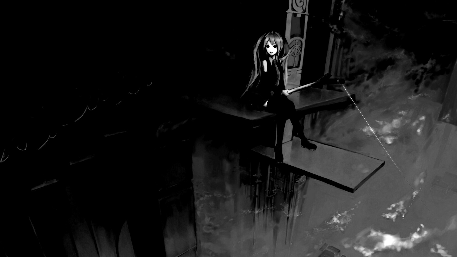 Хатсуне Мику с удочкой обои