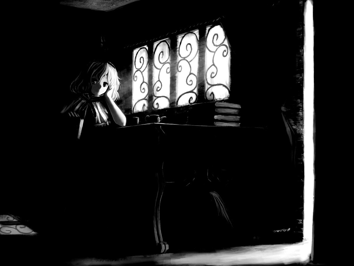 Девочка за столом с книгами обои