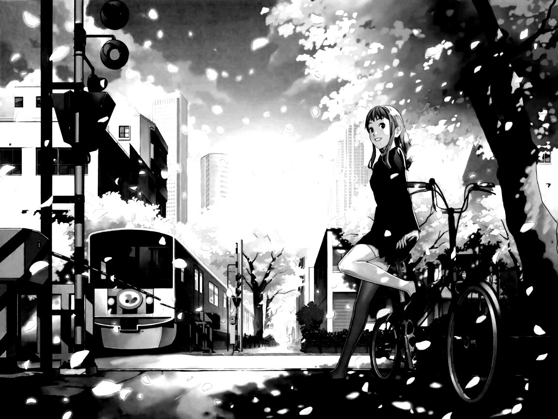 Японская школьница на велосипеде обои
